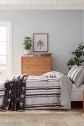 Helena Springfield 'Beach House Stripe' Cotton Duvet Cover Set in Grey - Size: Super King - thumbnail 1