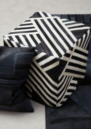 Orsina Bosie Safira Black & White Stripe Leather Pouffe - thumbnail 3
