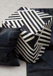 Orsina Bosie Safira Black & White Stripe Leather Pouffe - thumbnail 2