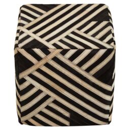 Orsina Bosie Safira Black & White Stripe Leather Pouffe - thumbnail 5