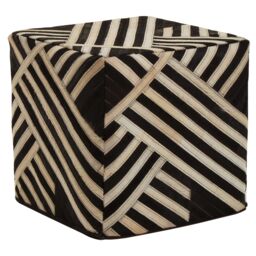 Orsina Bosie Safira Black & White Stripe Leather Pouffe - thumbnail 4