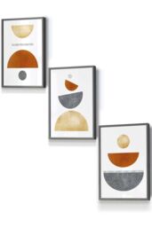 ARTZE Orange, Gold & Grey Abstract Mid Century Geometric Framed Wall Art - Small in Dark Grey - Size: W33 cm x H45 cm x D20mm - thumbnail 1