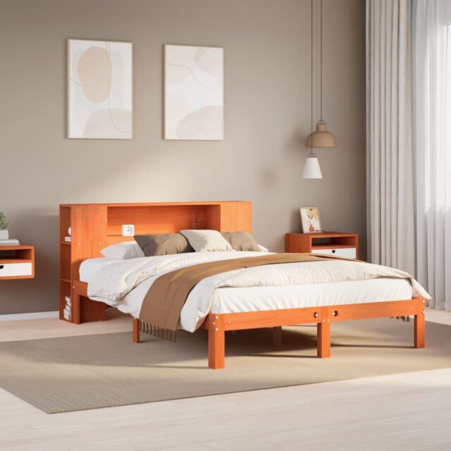 Berkfield Home Bookcase Bed without Mattress Wax Brown 140x200cm Solid Wood Pine - Size: 140x200 cm - image 1