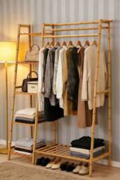 ExtraStar Freestanding Bamboo Garment Rack, 7-Shelf Storage Organizer in Brown - thumbnail 2