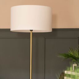 ValueLights Tavel Brushed Gold Marble Base Floor Lamp With Table & Large White Shade in Brown - thumbnail 3