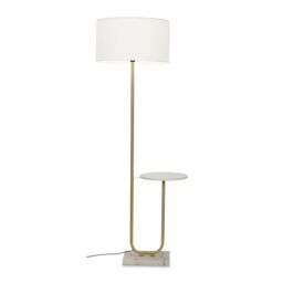 ValueLights Tavel Brushed Gold Marble Base Floor Lamp With Table & Large White Shade in Brown - thumbnail 2