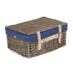 Red Hamper Wicker 40cm Antique Wash Picnic Basket with Cotton Lining in Blue - thumbnail 2