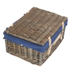 Red Hamper Wicker 40cm Antique Wash Picnic Basket with Cotton Lining in Blue - thumbnail 3