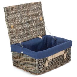 Red Hamper Wicker 40cm Antique Wash Picnic Basket with Cotton Lining in Blue - thumbnail 1