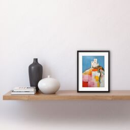Artery8 Wall Art Print House on the Hill Oil Painting Abstract Geometric Patchwork Palette Knife Pastel Colour Rural Landscape Artwork Framed 9X7 - thumbnail 2