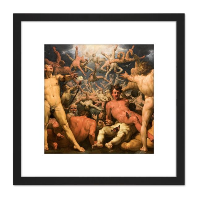 Artery8 Van Haarlem Fall Titans Titanomachia Greek Myth Painting 8X8 Inch Square Wooden Framed Wall Art Print Picture with Mount in Black - image 1