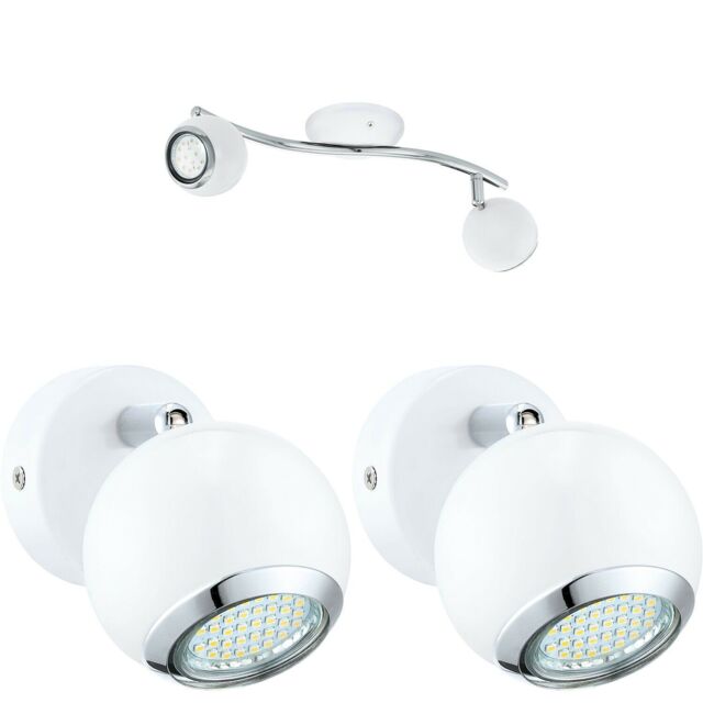 Loops Twin Ceiling Spot Light & 2x Matching Wall Lights White & Chrome Adjustable Head - image 1