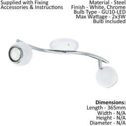 Loops Twin Ceiling Spot Light & 2x Matching Wall Lights White & Chrome Adjustable Head - thumbnail 2