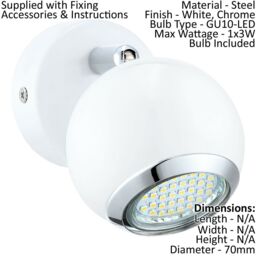 Loops Twin Ceiling Spot Light & 2x Matching Wall Lights White & Chrome Adjustable Head - thumbnail 3