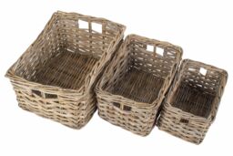Red Hamper Rattan Set of 3 Rectangular Grey Rattan Storage Baskets - thumbnail 2