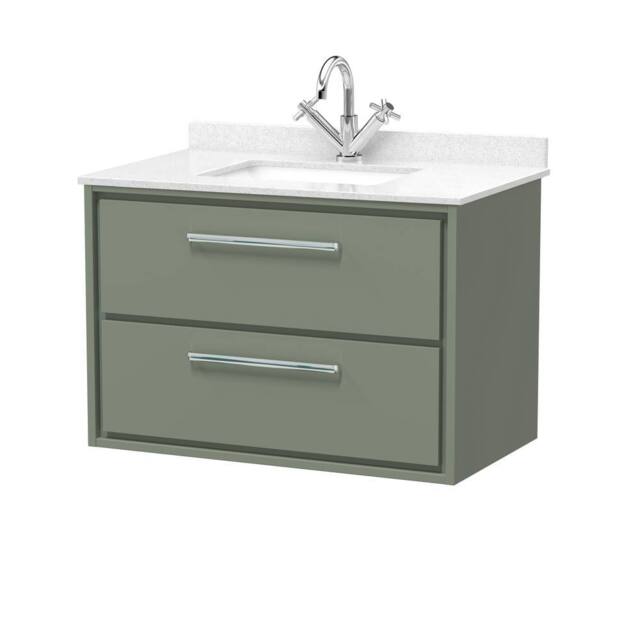 Balterley 800mm Wall Hung 2 Drawer Vanity with Marble Worktop Basin - Fern Green - image 1