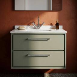 Balterley 800mm Wall Hung 2 Drawer Vanity with Marble Worktop Basin - Fern Green - thumbnail 3