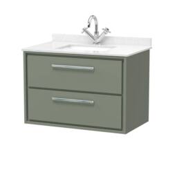 Balterley 800mm Wall Hung 2 Drawer Vanity with Marble Worktop Basin - Fern Green