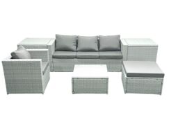 Fimous Garden Outdoor Furniture Set 5 Seater Rattan Sofa Set with Big Footstool Armchair 2 Side Tables Light Grey Mixed - thumbnail 1