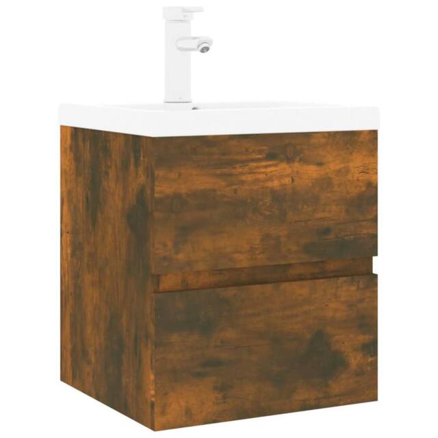Berkfield Home Sink Cabinet with Built-in Basin Smoked Oak Engineered Wood in Brown - image 1