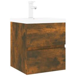 Berkfield Home Sink Cabinet with Built-in Basin Smoked Oak Engineered Wood in Brown - thumbnail 1