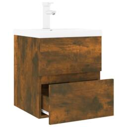Berkfield Home Sink Cabinet with Built-in Basin Smoked Oak Engineered Wood in Brown - thumbnail 4