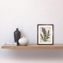 "Artery8 Wall Art Print Lavender Plant Old School USA Tattoo Ink Body Art Rockabilly Americana 50s Artwork Framed 9X7 Inch in Brown - Size: W7"" x H9""" - thumbnail 2