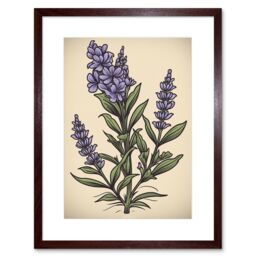 "Artery8 Wall Art Print Lavender Plant Old School USA Tattoo Ink Body Art Rockabilly Americana 50s Artwork Framed 9X7 Inch in Brown - Size: W7"" x H9""" - thumbnail 1