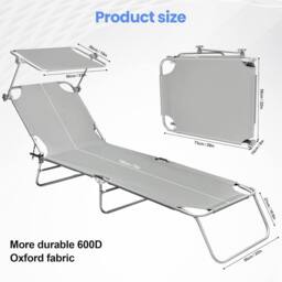 Alivio 5-Level Heavy-Duty Foldable Sunlounger Bed w/ Adjustable Canopy & Reclining Backrest Sun Lounger Chair for Beach, Garden, Patio, Poolside & - thumbnail 5