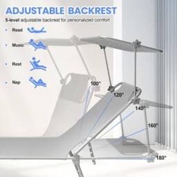 Alivio 5-Level Heavy-Duty Foldable Sunlounger Bed w/ Adjustable Canopy & Reclining Backrest Sun Lounger Chair for Beach, Garden, Patio, Poolside & - thumbnail 4