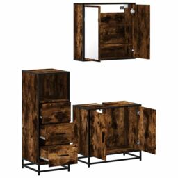 Berkfield Home 3 Piece Bathroom Furniture Set Smoked Oak Engineered Wood in Brown - thumbnail 6