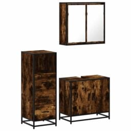 Berkfield Home 3 Piece Bathroom Furniture Set Smoked Oak Engineered Wood in Brown - thumbnail 2