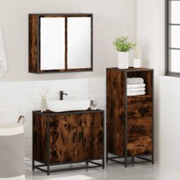 Berkfield Home 3 Piece Bathroom Furniture Set Smoked Oak Engineered Wood in Brown - thumbnail 4