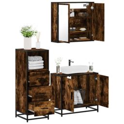 Berkfield Home 3 Piece Bathroom Furniture Set Smoked Oak Engineered Wood in Brown - thumbnail 1