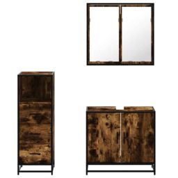 Berkfield Home 3 Piece Bathroom Furniture Set Smoked Oak Engineered Wood in Brown - thumbnail 5