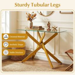 Costway Glass Console Table 115CM Entryway Table w/ Clear Tempered Glass Top in Gold - thumbnail 6