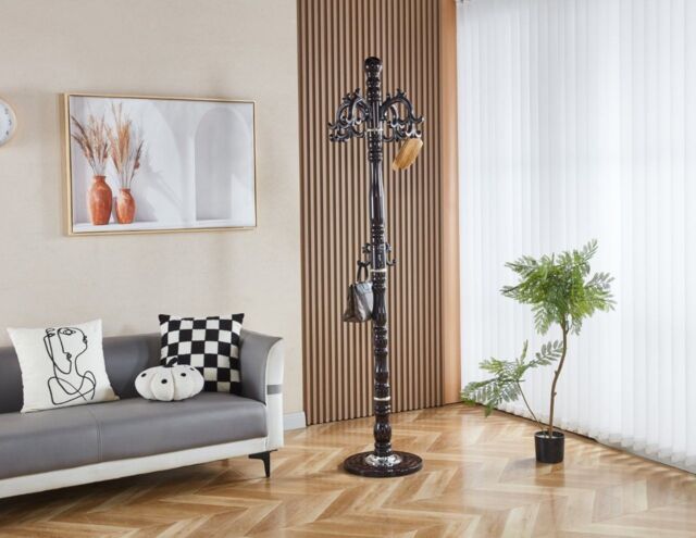 Modernique Lovella Thick Metal Tube Stand Tube Coat Rack with Heavy Sturday Marble Base in Brown - image 1