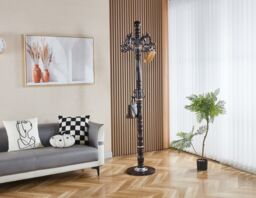 Modernique Lovella Thick Metal Tube Stand Tube Coat Rack with Heavy Sturday Marble Base in Brown