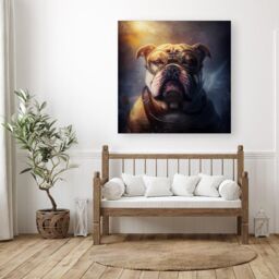 "Warren Reed - Designer Bulldog With Glasses Splashart Golden Canvas in Brown - Size: W30"" x H30""" - thumbnail 3