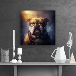 "Warren Reed - Designer Bulldog With Glasses Splashart Golden Canvas in Brown - Size: W30"" x H30""" - thumbnail 2