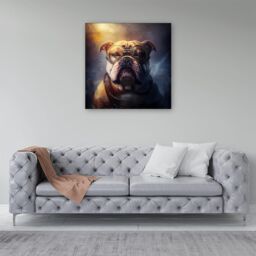 "Warren Reed - Designer Bulldog With Glasses Splashart Golden Canvas in Brown - Size: W30"" x H30""" - thumbnail 4