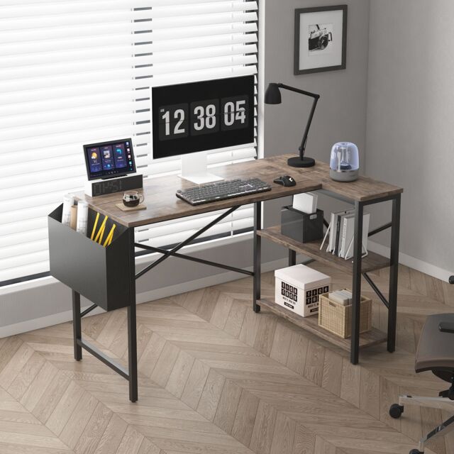 MCC Direct Computer Desk L Shaped Corner Desk with Adjustable shelves - Lotus 100 in Brown - image 1