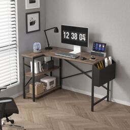 MCC Direct Computer Desk L Shaped Corner Desk with Adjustable shelves - Lotus 100 in Brown - thumbnail 2