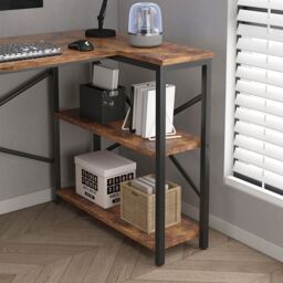 MCC Direct Computer Desk L Shaped Corner Desk with Adjustable shelves - Lotus 100 in Brown - thumbnail 4
