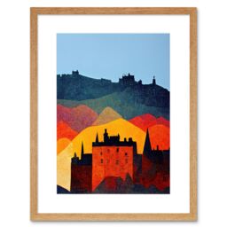 "Artery8 Wall Art Print Edinburgh in Autumn Scotland Scottish Modern Folk Art Multi Coloured Cityscape Artwork Framed 9X7 Inch - Size: W7"" x H9""" - thumbnail 1