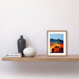 "Artery8 Wall Art Print Edinburgh in Autumn Scotland Scottish Modern Folk Art Multi Coloured Cityscape Artwork Framed 9X7 Inch - Size: W7"" x H9""" - thumbnail 2