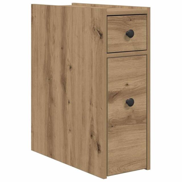 Berkfield Home Narrow Bathroom Cupboard with Wheels Artisian Oak Engineered Wood in Brown - image 1