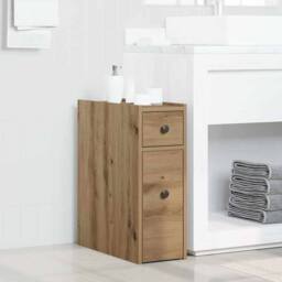 Berkfield Home Narrow Bathroom Cupboard with Wheels Artisian Oak Engineered Wood in Brown - thumbnail 2