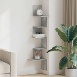 Berkfield Home Wall Corner Shelf Concrete Grey 32x32x127, 5 cm Engineered Wood - thumbnail 3