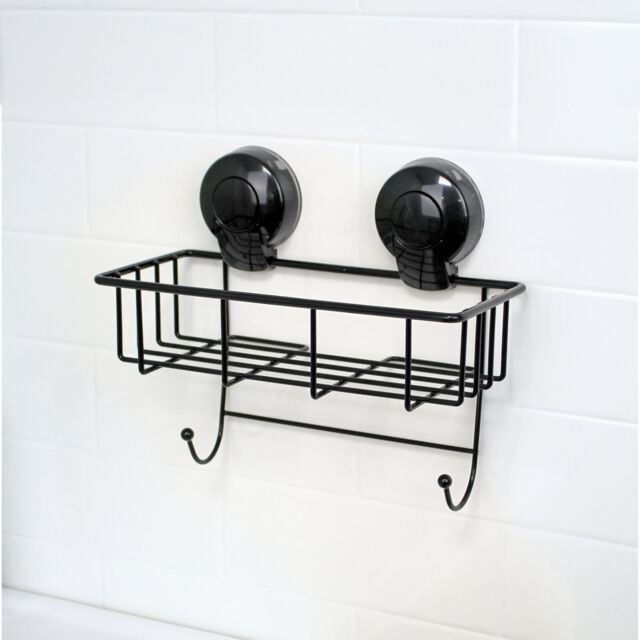 Showerdrape Suctionloc Black Steel Suction Wall Mounted Rectangular Basket - image 1